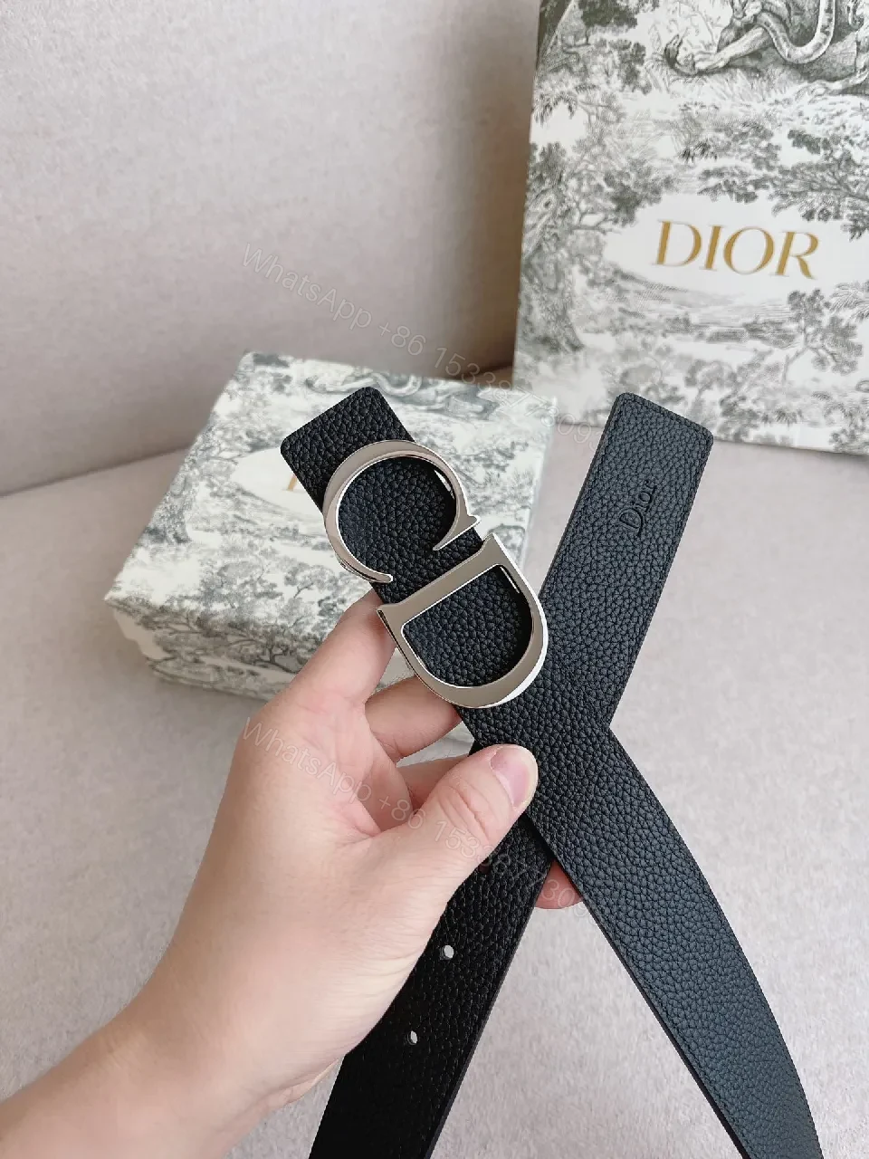 View 3 of Chic Black Leather Belt with Signature Buckle - Minimalist Luxury Belt