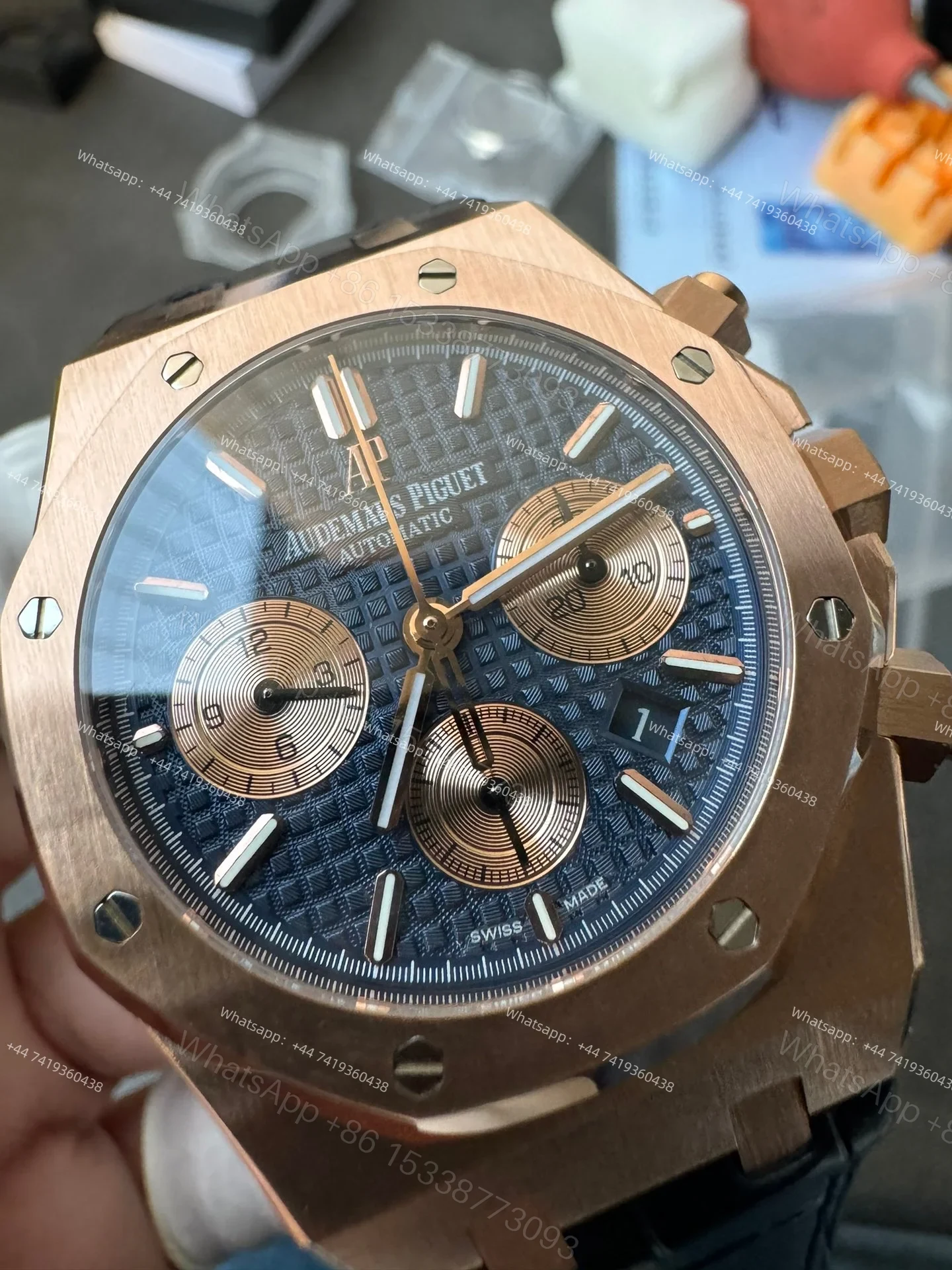 View 6 of Audemars Piguet Super Clone Royal Oak Rose Gold Blue Dial 26331OR Chronograph