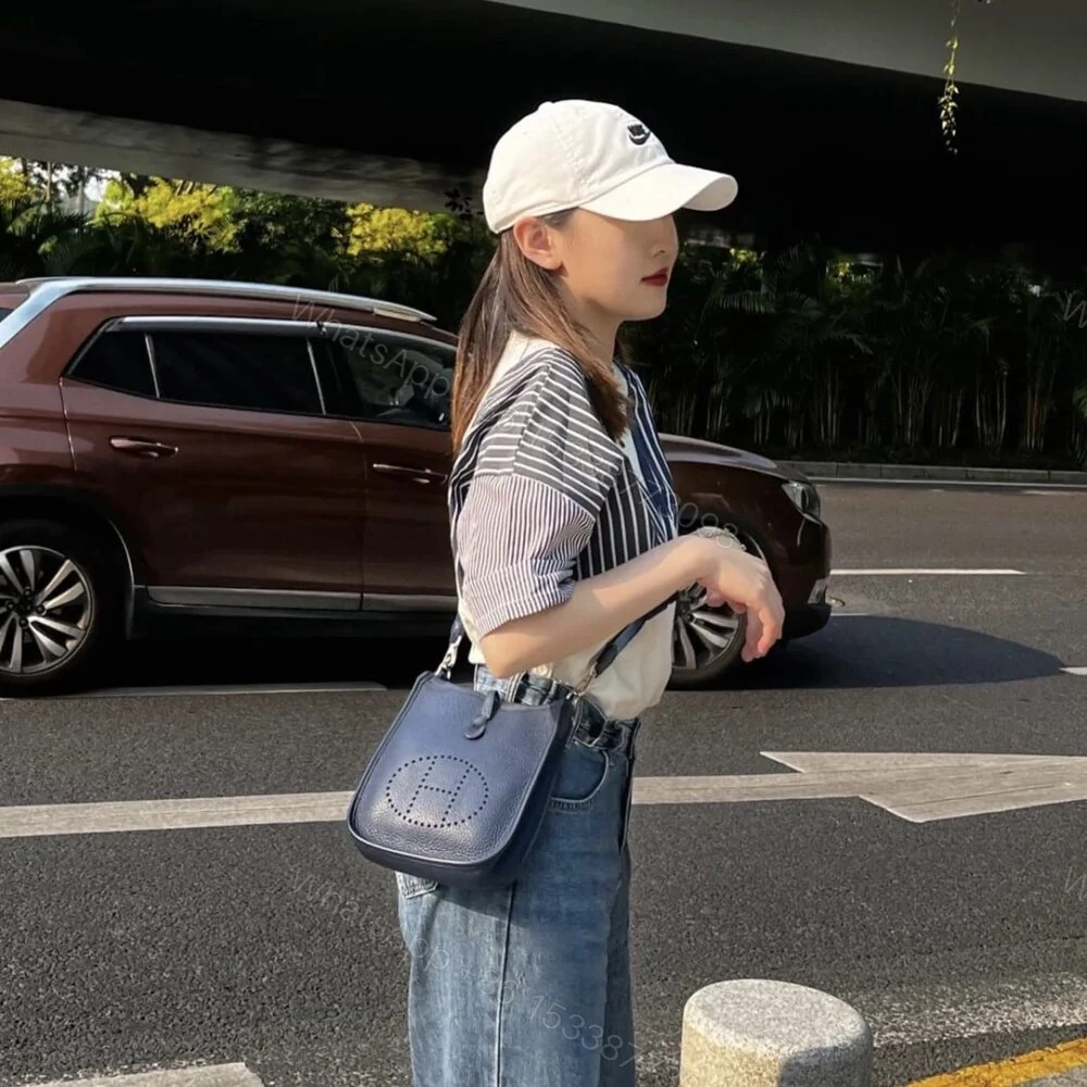 View 5 of Hermes Mini Evelyne Bag Blue Nuit 17cm