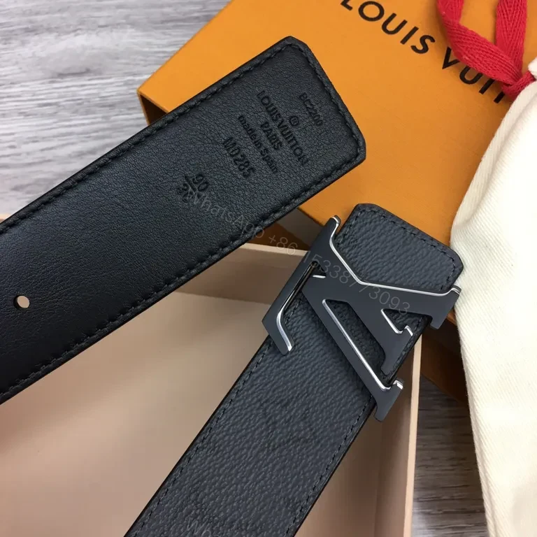 View 2 of Bold LV Buckle Black Leather Belt â€” Luxury Everyday Style