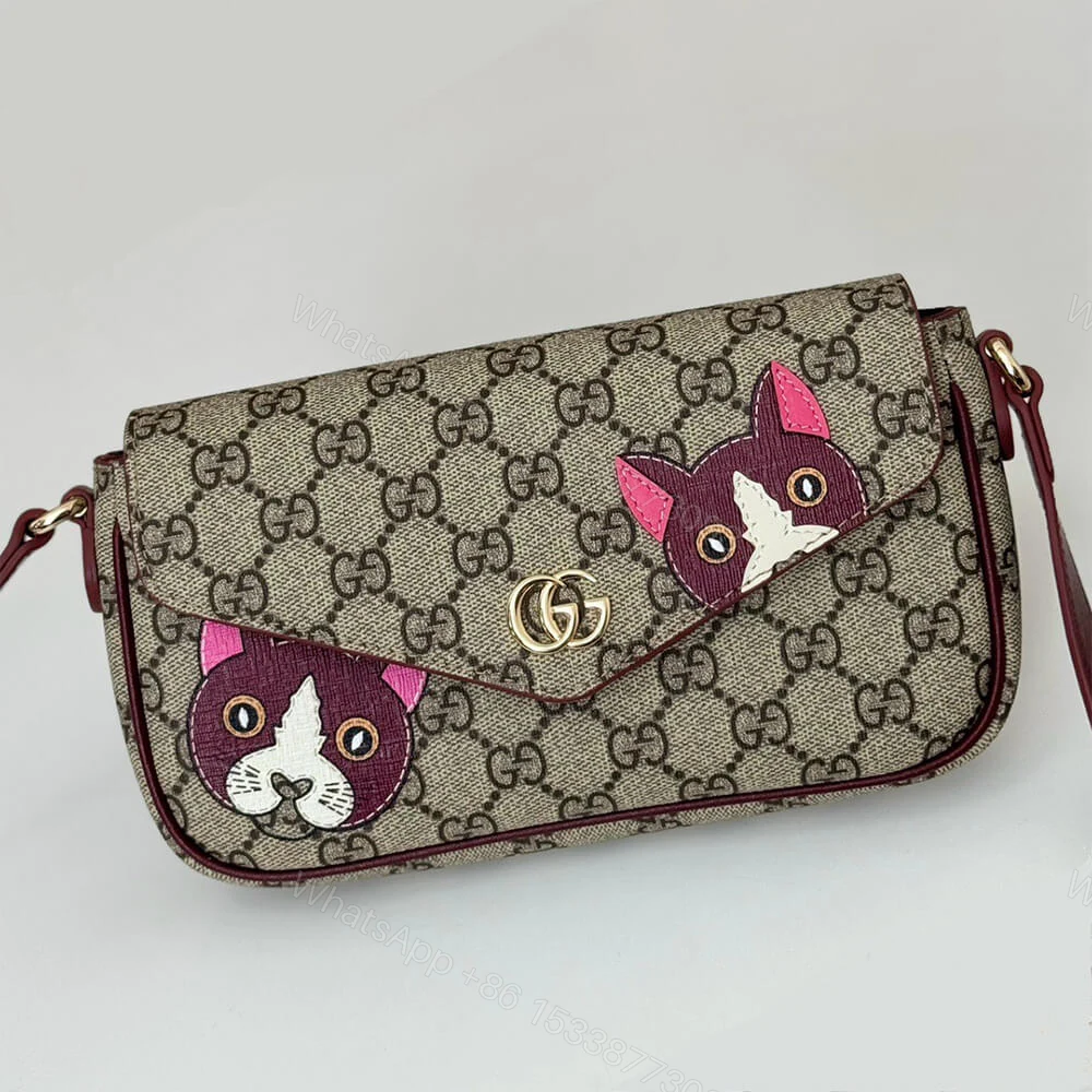 View 6 of GG Supreme Monogram Cat Print Mini Shoulder Bag(HIGH-END GRADE)
