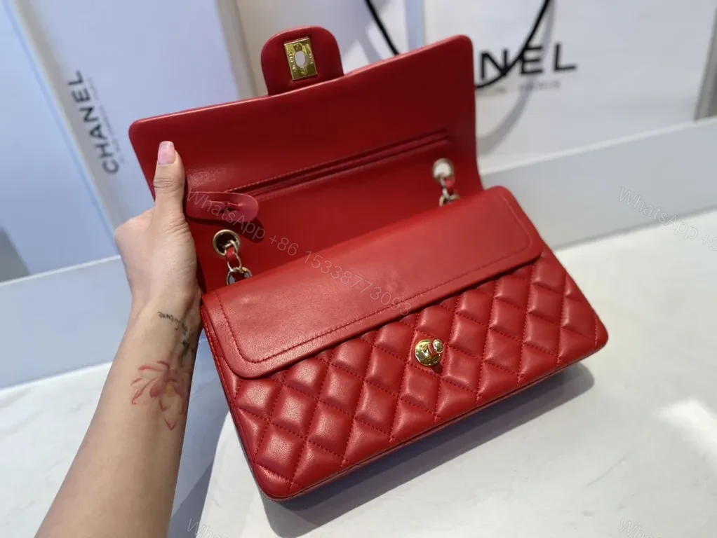 View 8 of Red Quilted Leather Crossbody with Gold Hardware Bag