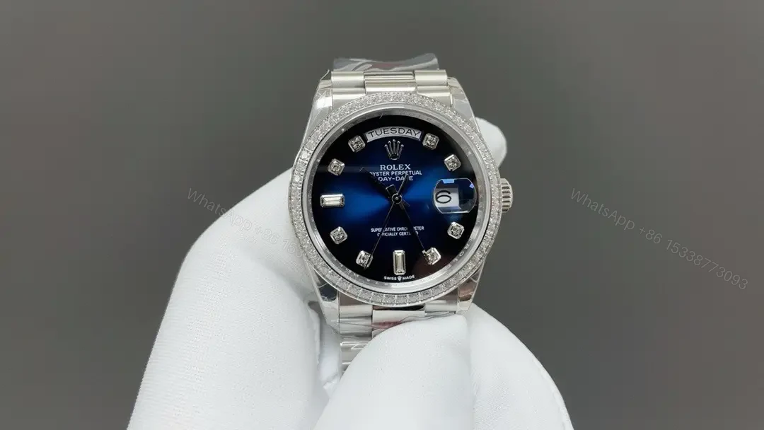 Rolex Day-Date 36 Platinum – Baguette Blue Ombré President 128396TBR-0008 — view 1