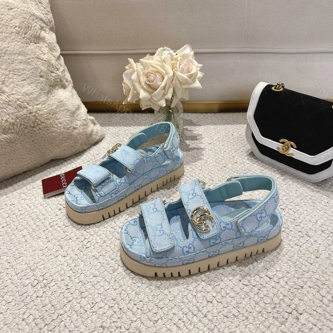 View 4 of GUCCI WOMEN’S SANDAL WITH DOUBLE G LIGHT BLUE 816630 FAD9G 4956