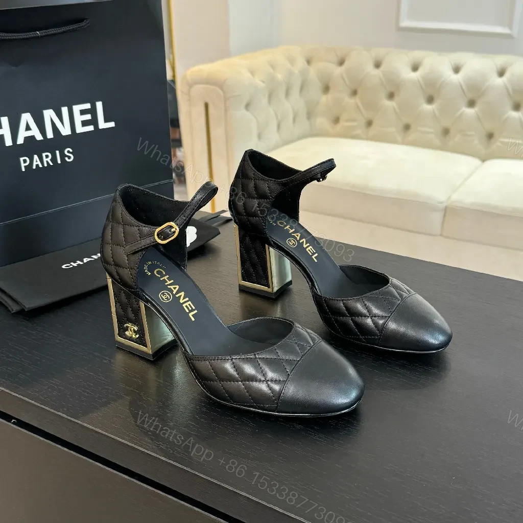View 9 of Quilted Ankle-Height Pumps + Subtle Shine, Black, Heels, Couture-Inspired