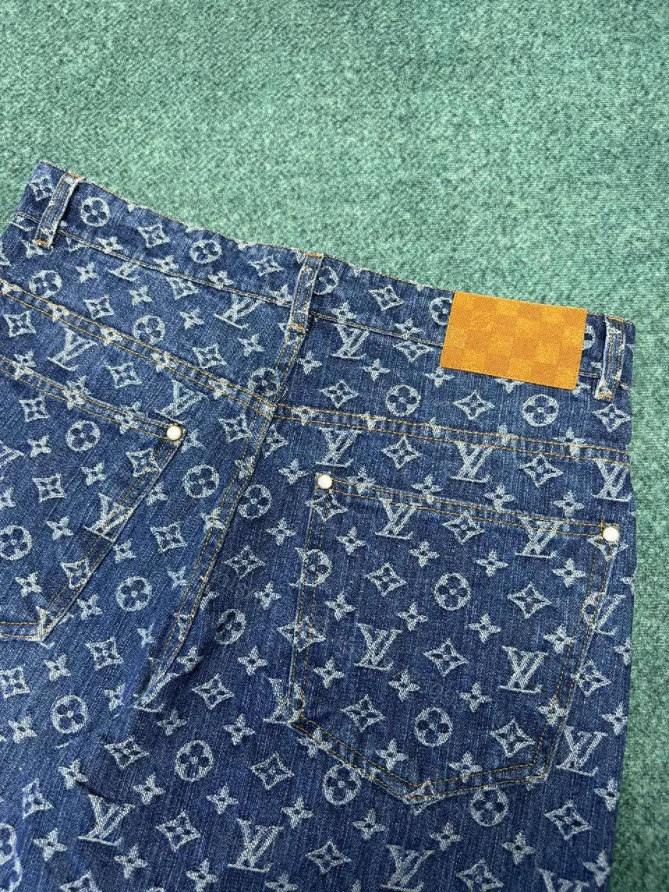 View 9 of Denim Monogram Wide-Leg Jeans — Signature Pattern, Luxe Casual