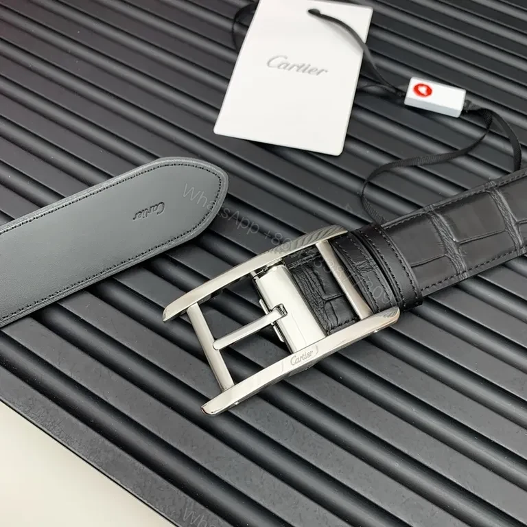 View 3 of Luxury Alligator-Effect Leather Belt with Stainless Buckle