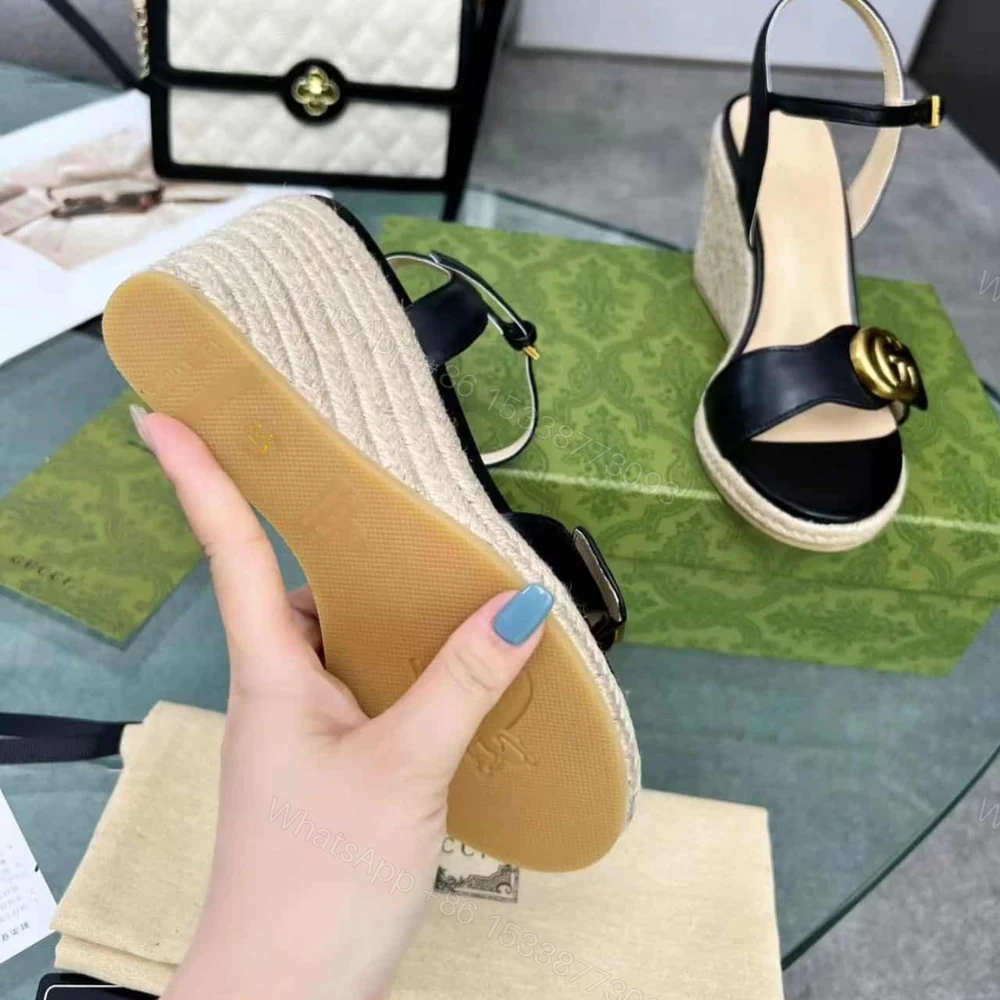 View 3 of Gucci Wedge Espadrille Sandals Black 8Cm