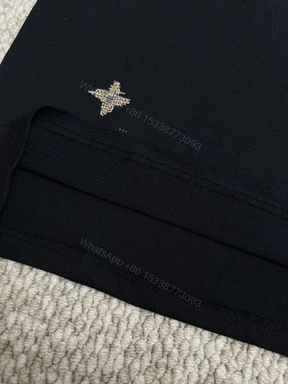 View 2 of Black Cotton Tee with Gold Embroidered Louis Vuitton Motif Tee