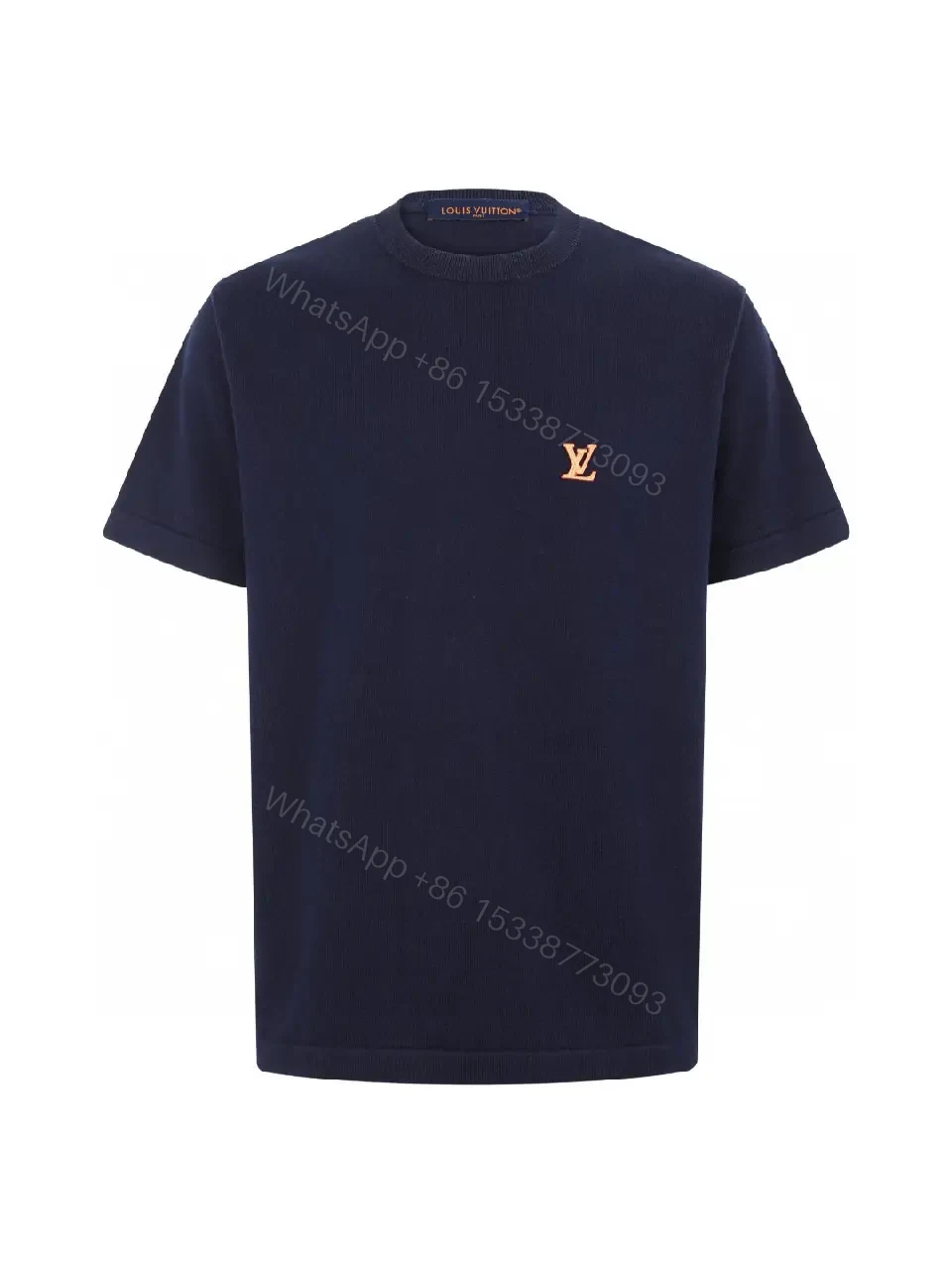 View 3 of Navy Knit Tee—Short Sleeve, Solid, LV Logo Chest