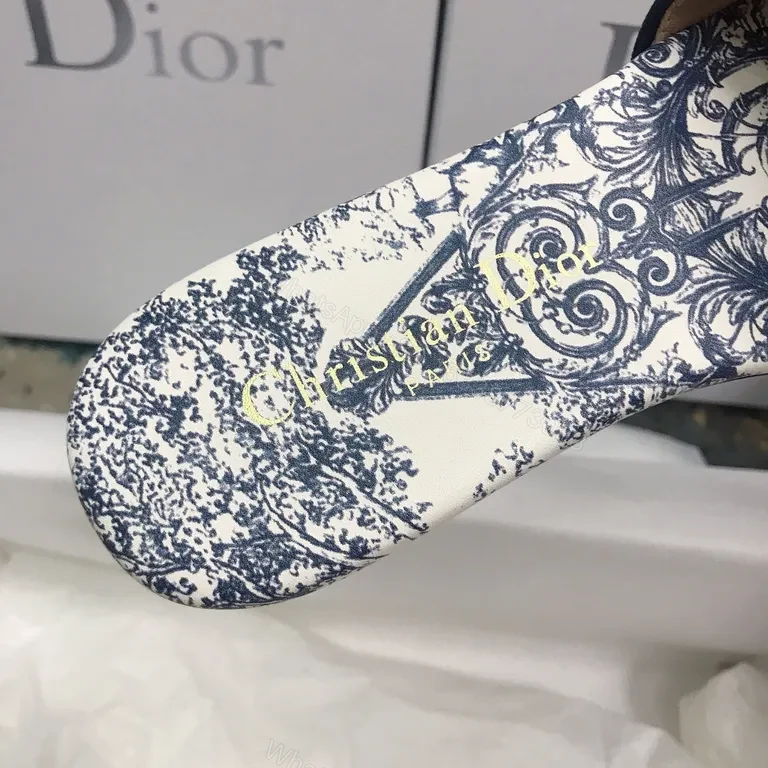 View 8 of Blue-White Patterned Dior Paris Slides - Luxury Everyday Wear