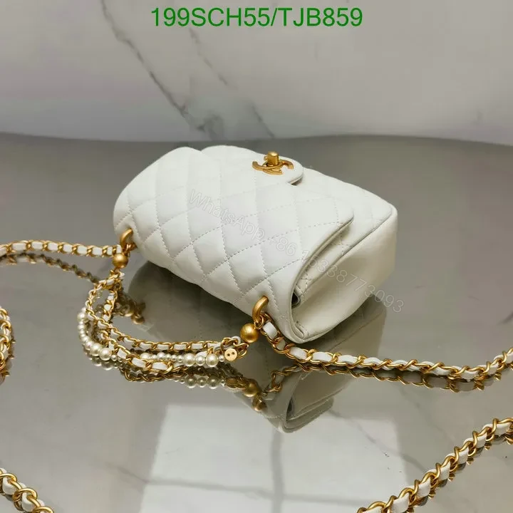 View 4 of Chanel White Flap Bag featuring Pearl Crush and Gold Hardware M9524