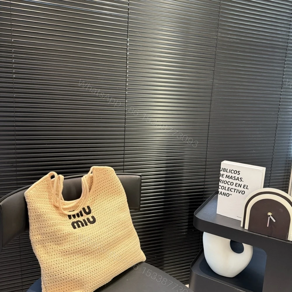 View 2 of MIUMIU RAFFIA EFFECT YARN AND COTTON TOTE BAG CHALK WHITE AND BLACK 36CM 5BG231 2CQY F0N13 V MRO