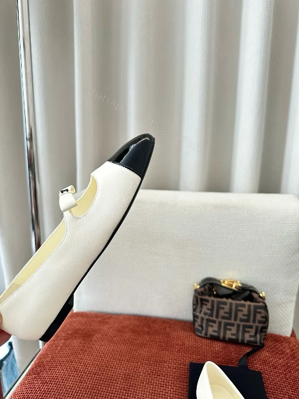 View 8 of Two-Tone Leather Flats: Glossy Cap Toe, Bow Detail, Comfort Fit