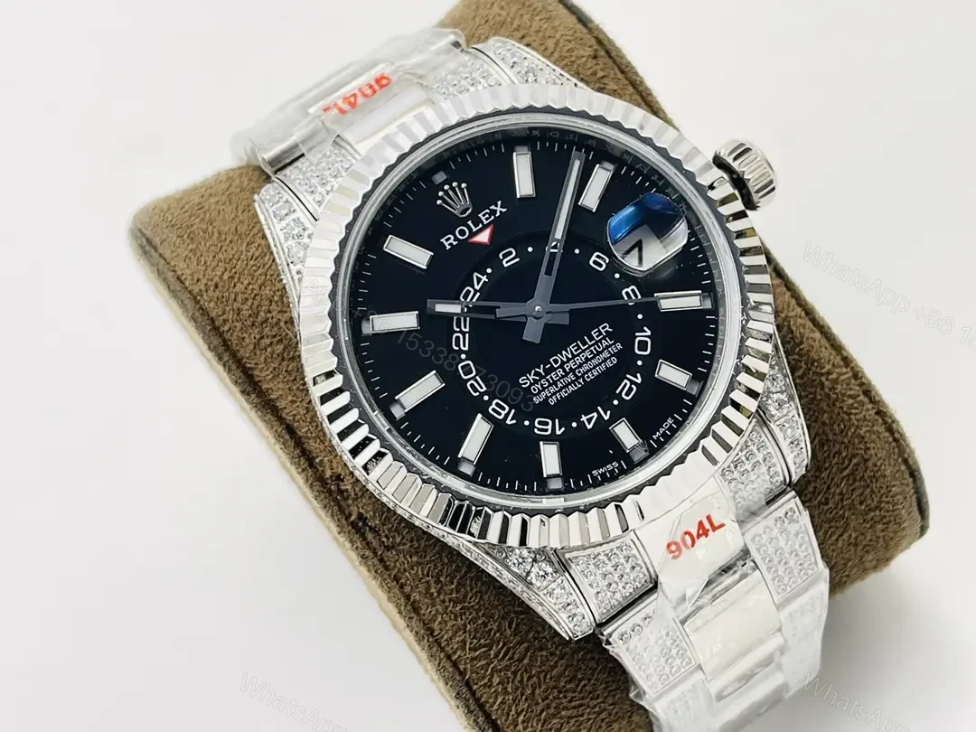 View 2 of Fake Rolex Sky Dweller Diamond Best Black Dial Oyster Bracelet 42MM ROLEX-SKY-BLK-DIA-42