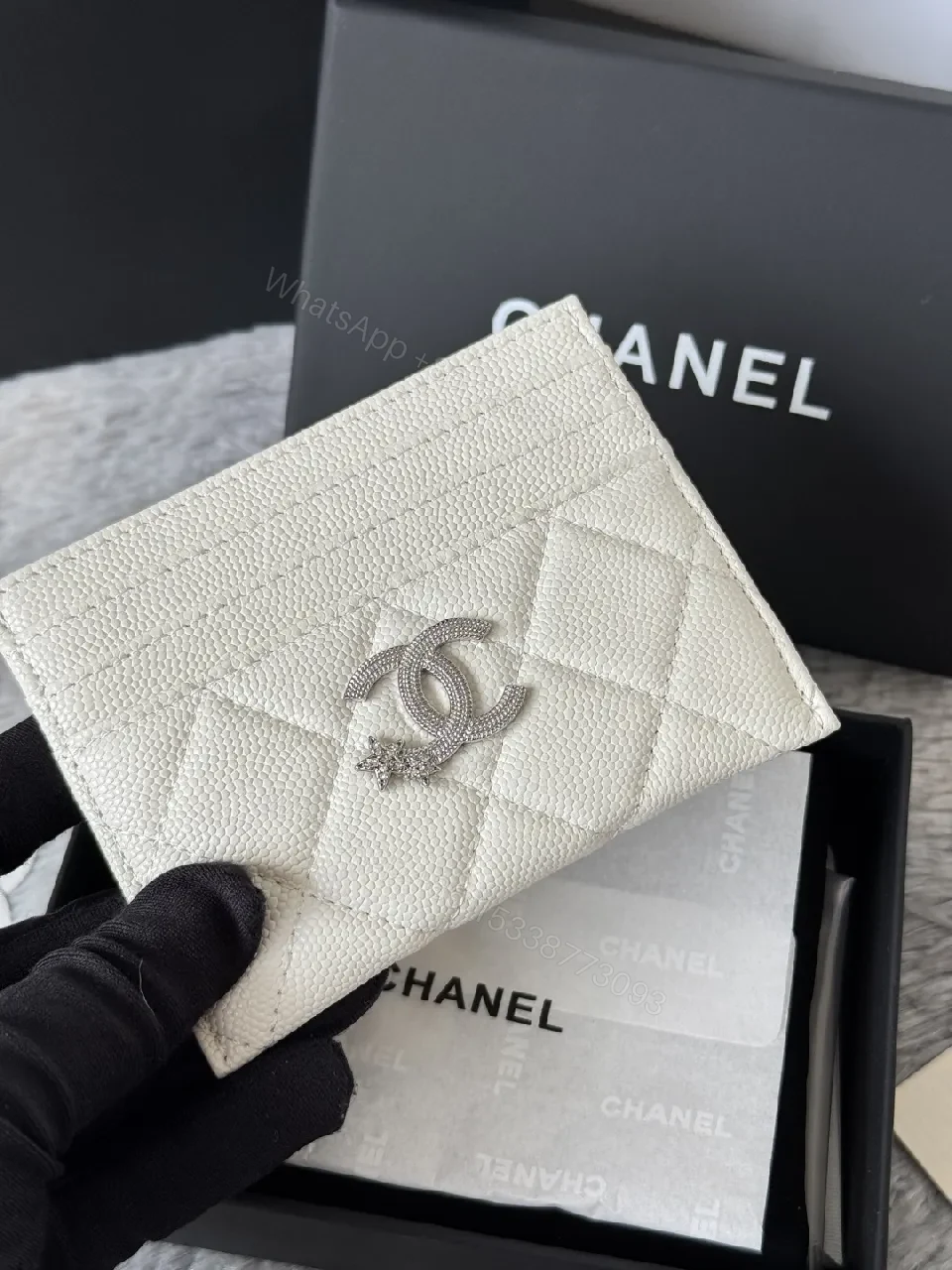 View 5 of Quilted Lambskin Wallet | Silver Logo, Compact & chic