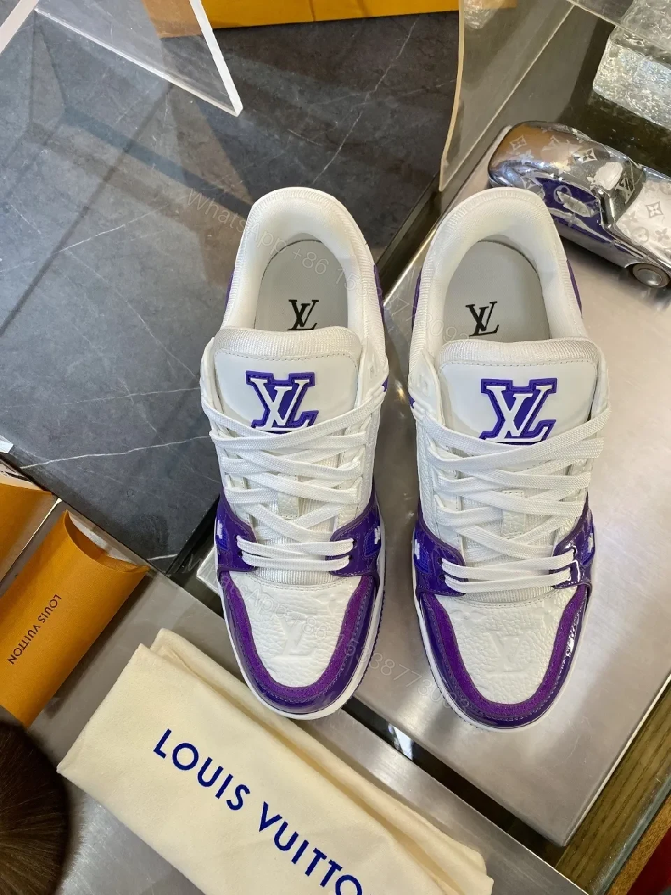 View 5 of Purple-Accent Leather Suede Low-Top Sneakers with Comfort Core