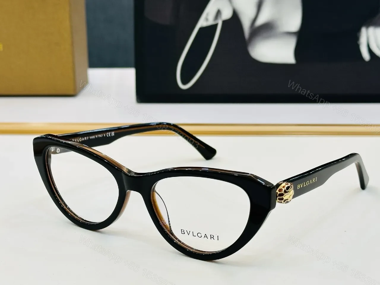 View 5 of Bold Cat-Eye Black Frames with Gold-Accent Sunglasses
