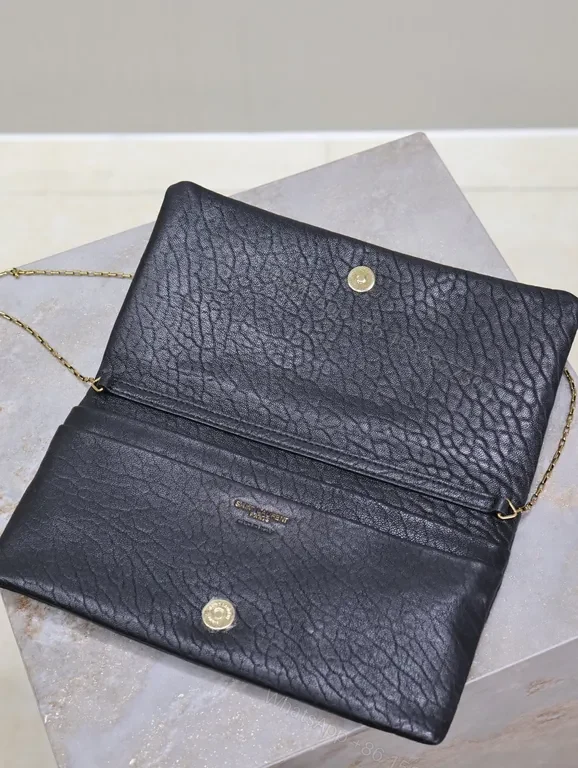 View 5 of Chic Leather Clutch with Gold Chain â€” Quiet Luxury Evening Bag