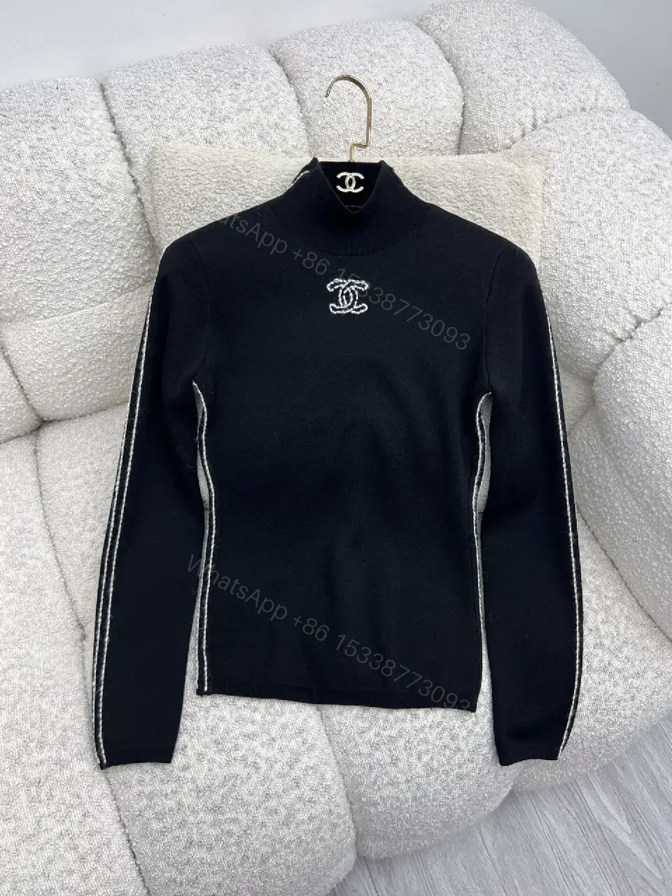 View 8 of Elegant Knit Turtleneck with Signature Embroidery, Black Knit Dishive