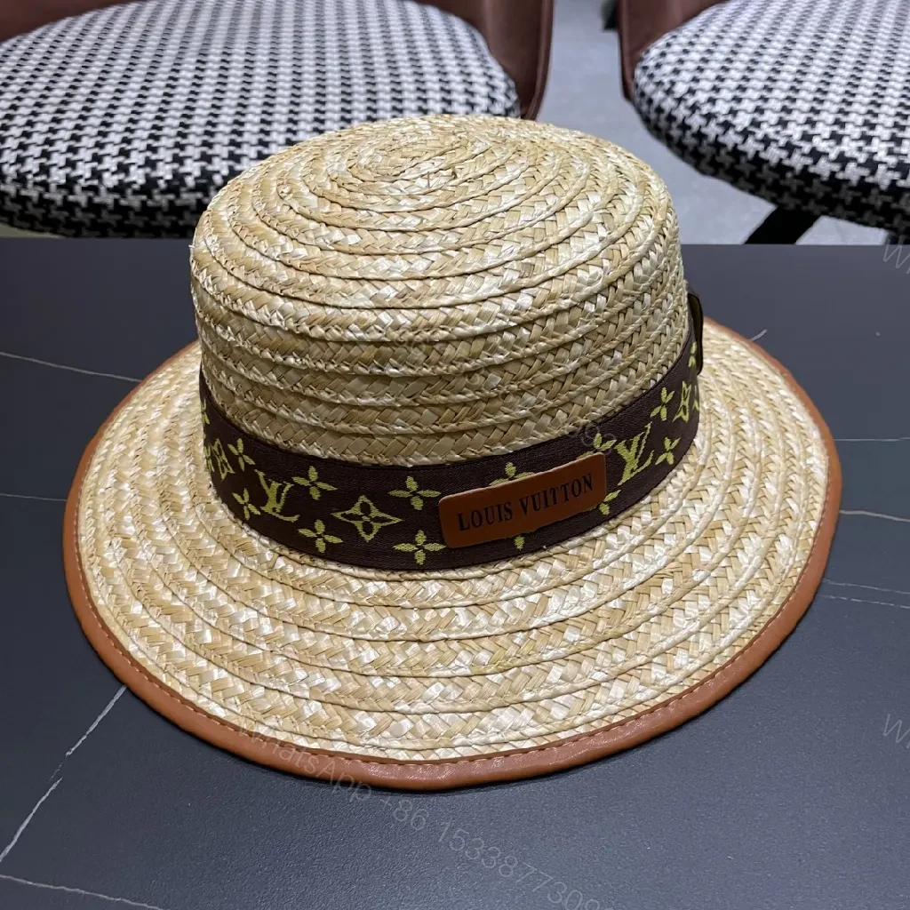 View 5 of Natural Straw Panama Hat with LV-Inspired Band Sun-Ready Luxury