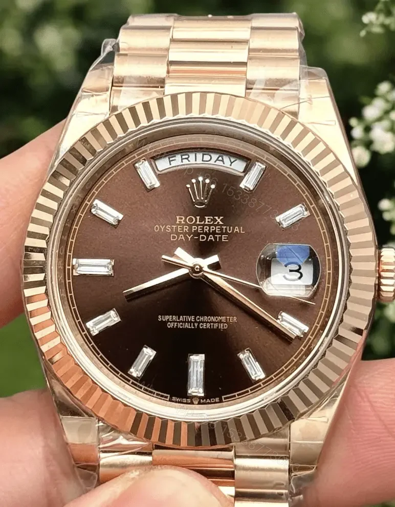 View 5 of Swiss Clone Replica Rolex DayDate Rose Gold Chocolate Dial