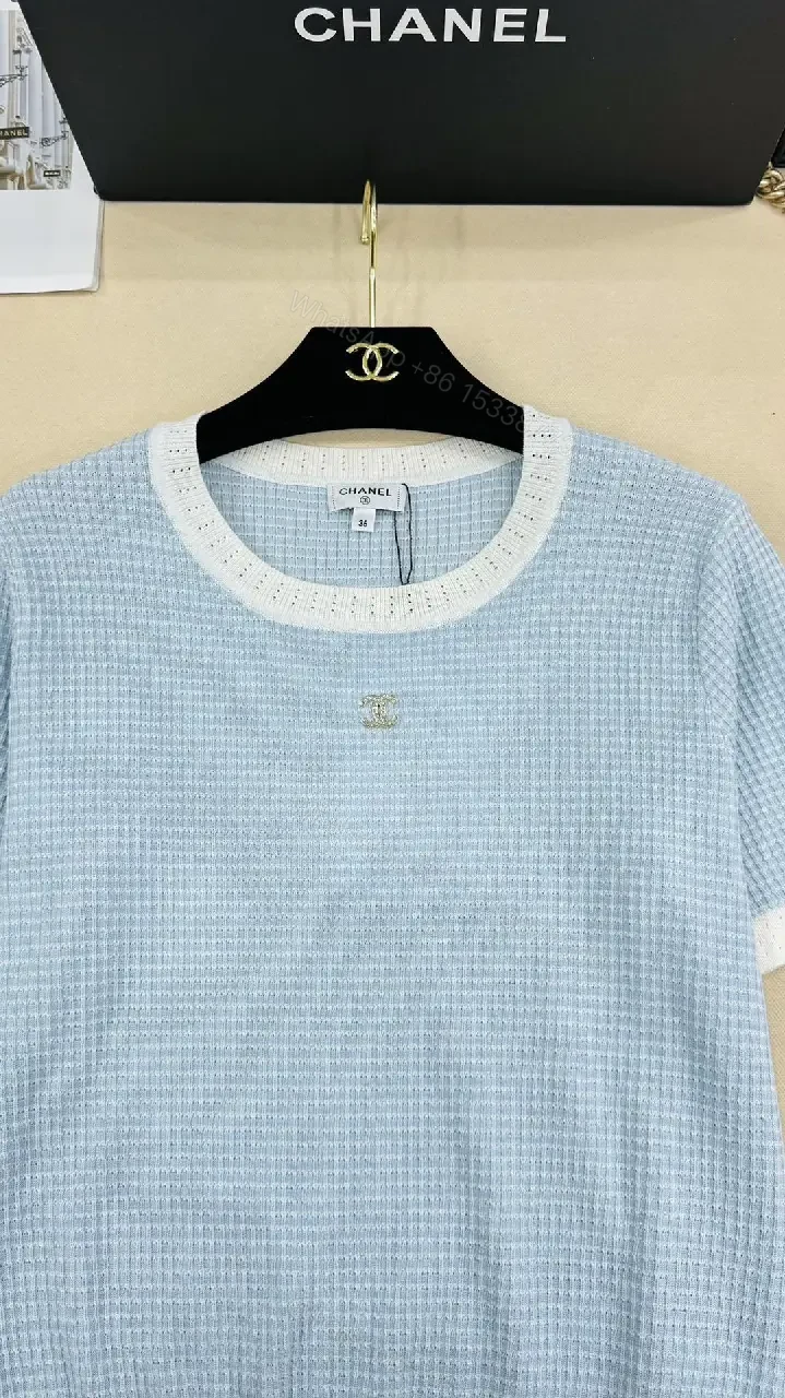 View 6 of Textured Knit Top: Powder Blue/Blush Pink, Chic, Lightweight Knitwear