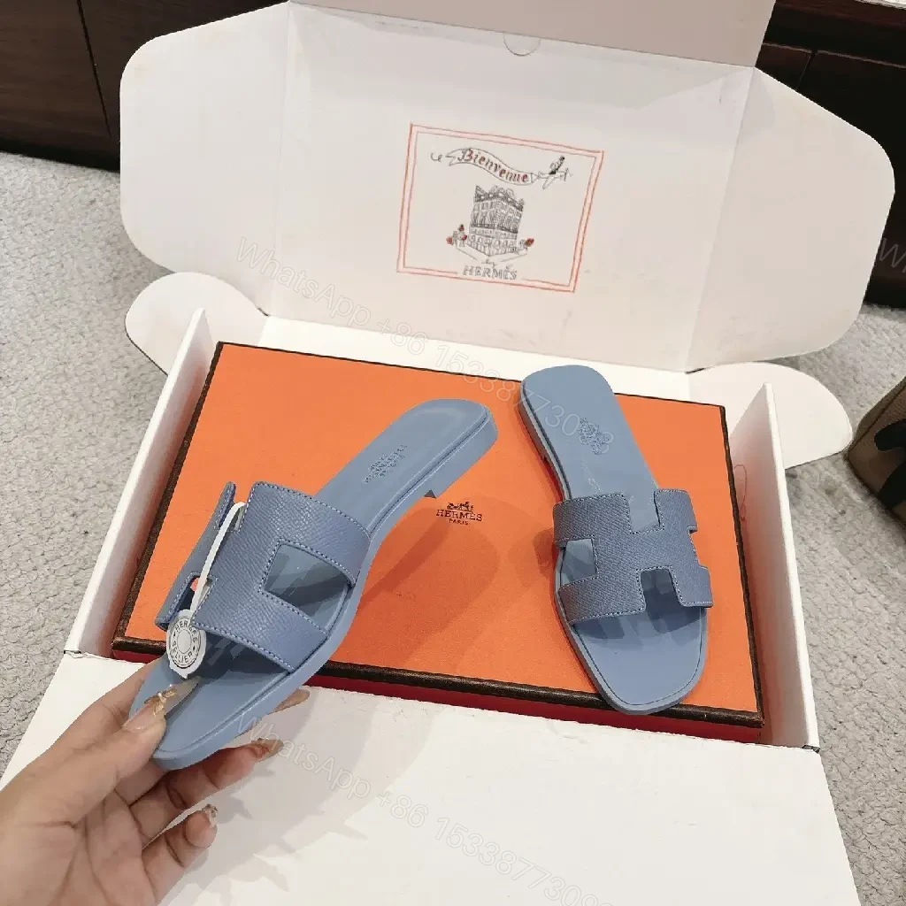 Light-Blue Slide Sandals: Modern Comfort & Subtle Hardware — view 1