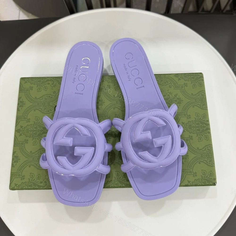 View 2 of GUCCI WOMEN’S INTERLOCKING G SLIDE SANDAL LILAC 780307 J8700 5316