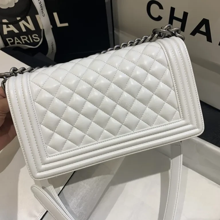 View 4 of White Quilted Leather Shoulder Bag - Modern Luxe, Chain-Accent, Turn-Lock