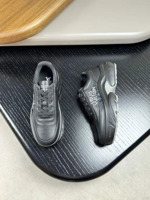View 7 of Black Leather LVâ€‘Influenced Sneaker: Luxe Comfort Footwear