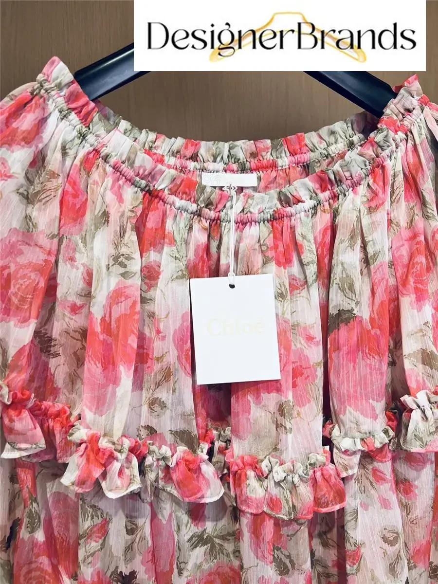 View 4 of Chloe Pink Rose-Print Off-the-Shoulder Top