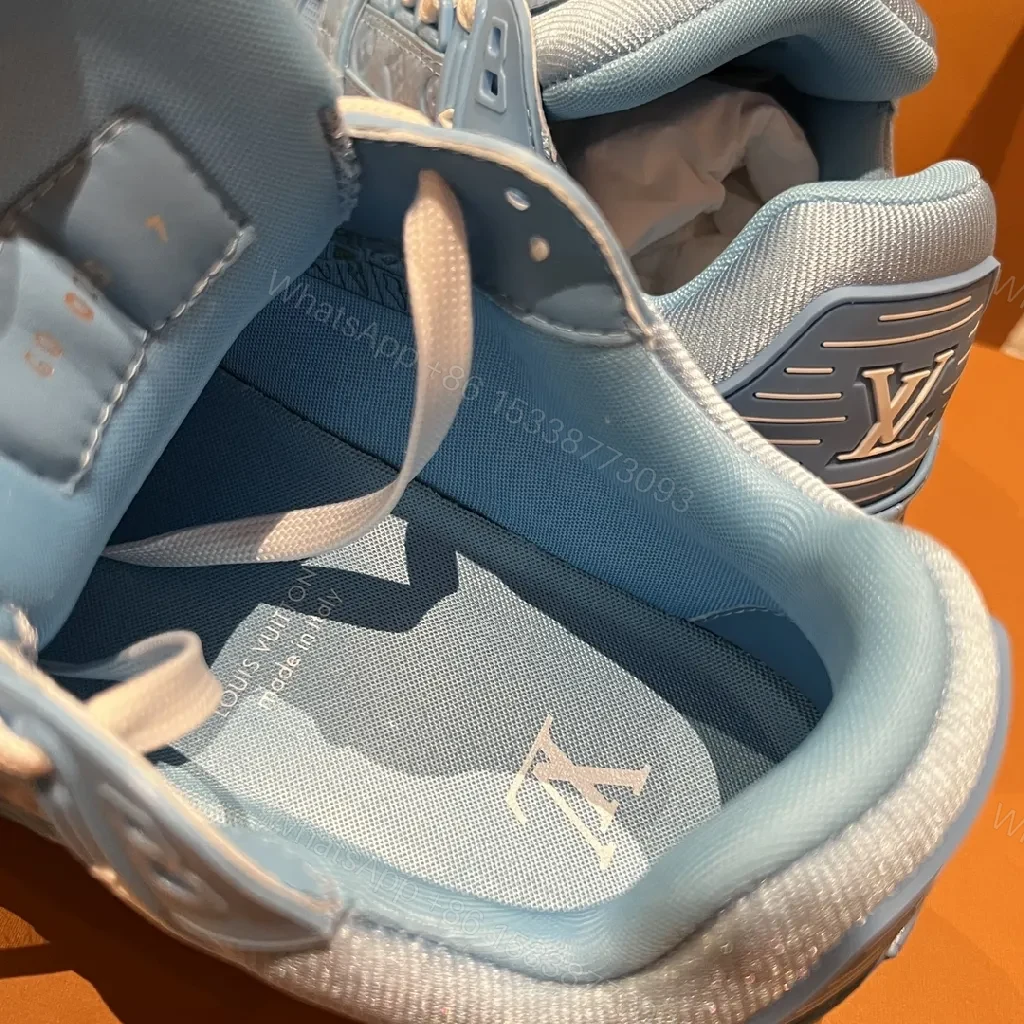 View 7 of Pastel Peak Blue Luxe Trainer with Monogram Texture