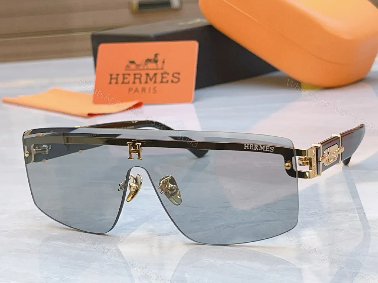 View 9 of Bold Hermes Shield Sunglasses: Blue Gradient Lens Shield