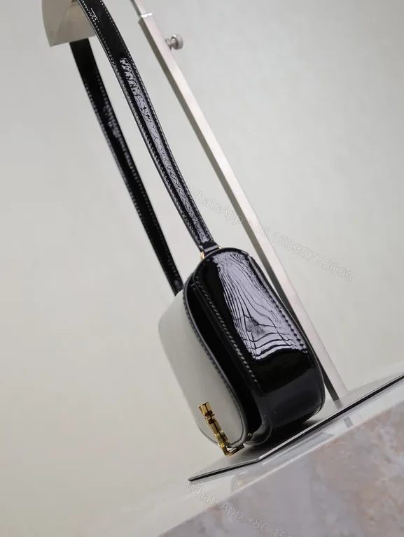 View 2 of Glossy Black Patent Crossbody Bag with YSL Hardware - Compact Luxury