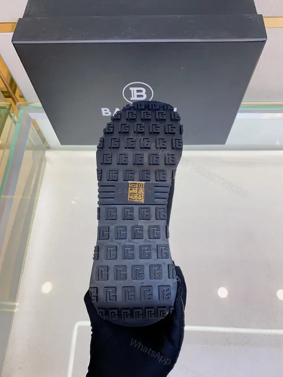 View 7 of Monochrome Greek Key High-Top Sneaker â€” Luxe Comfort, Balmain