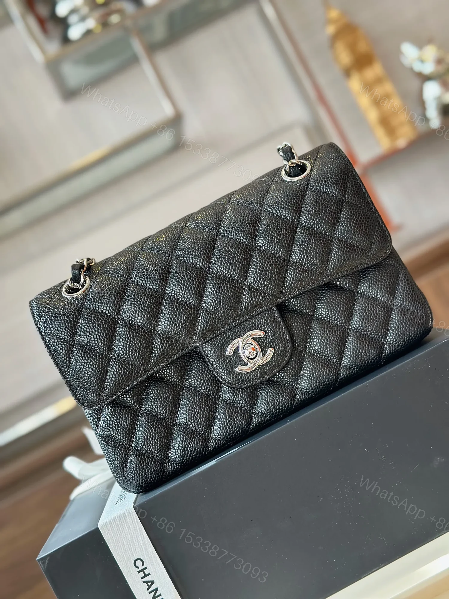 View 2 of Chanel Classic 11 Handbags Woman’s Black Leather Lock Silver 23cm
