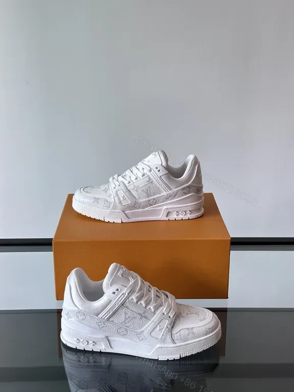 View 3 of White Leather Trainer: Subtle LV-Textured Luxury, Cushioned Comfort