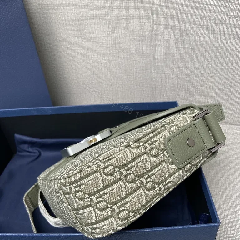 View 5 of Green Textured Crossbody with Olive Leather Clasp Bag
