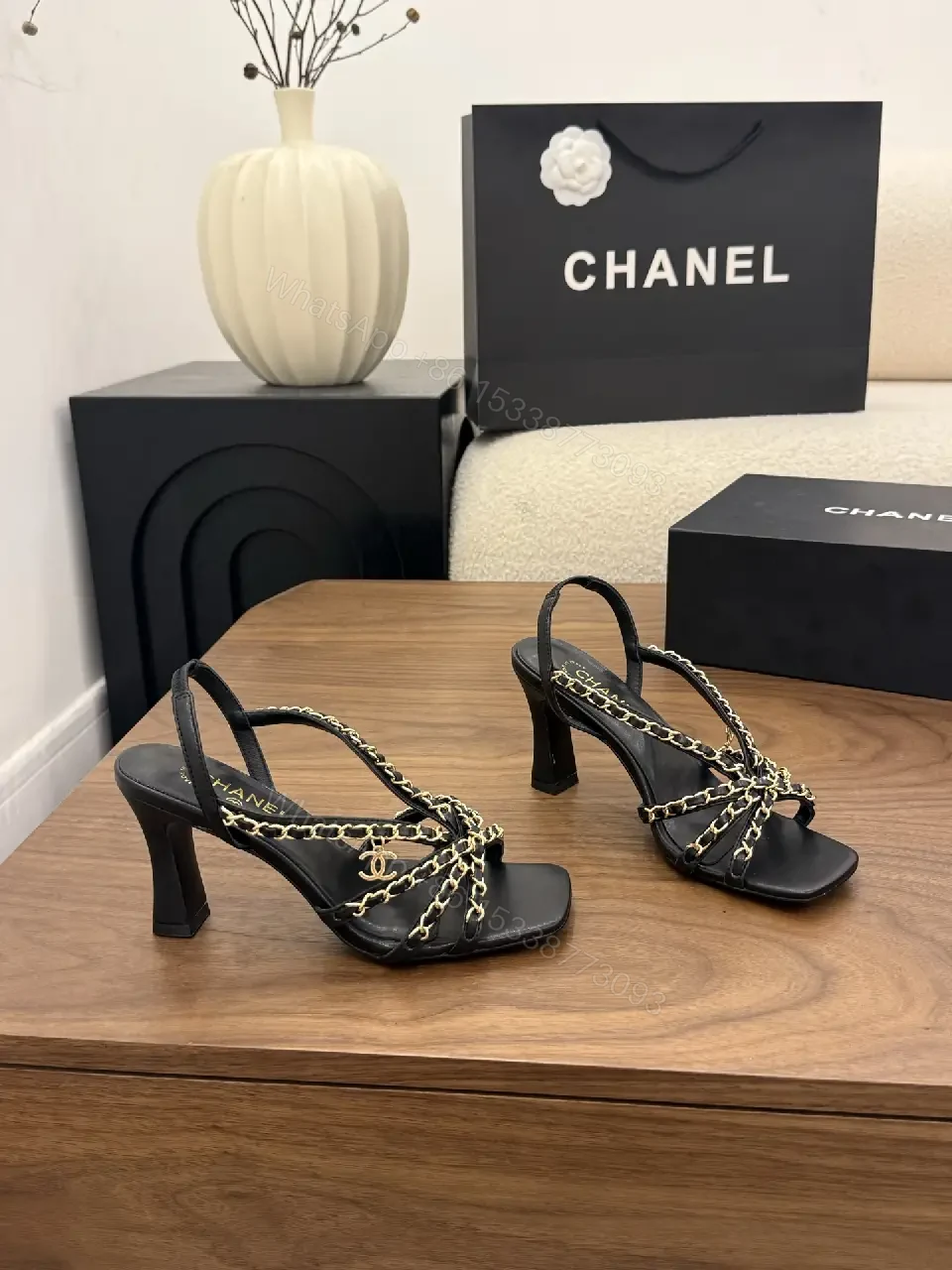 View 3 of Block-Heel Sandals: Chain-Detail, Sculpted, Elegant Style, All-Day Comfort