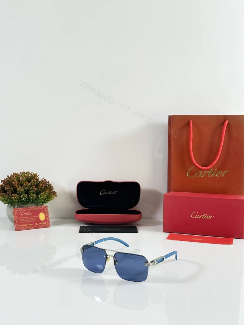 First Copy Cartier 694 Silver Blue Sunglasses — view 1