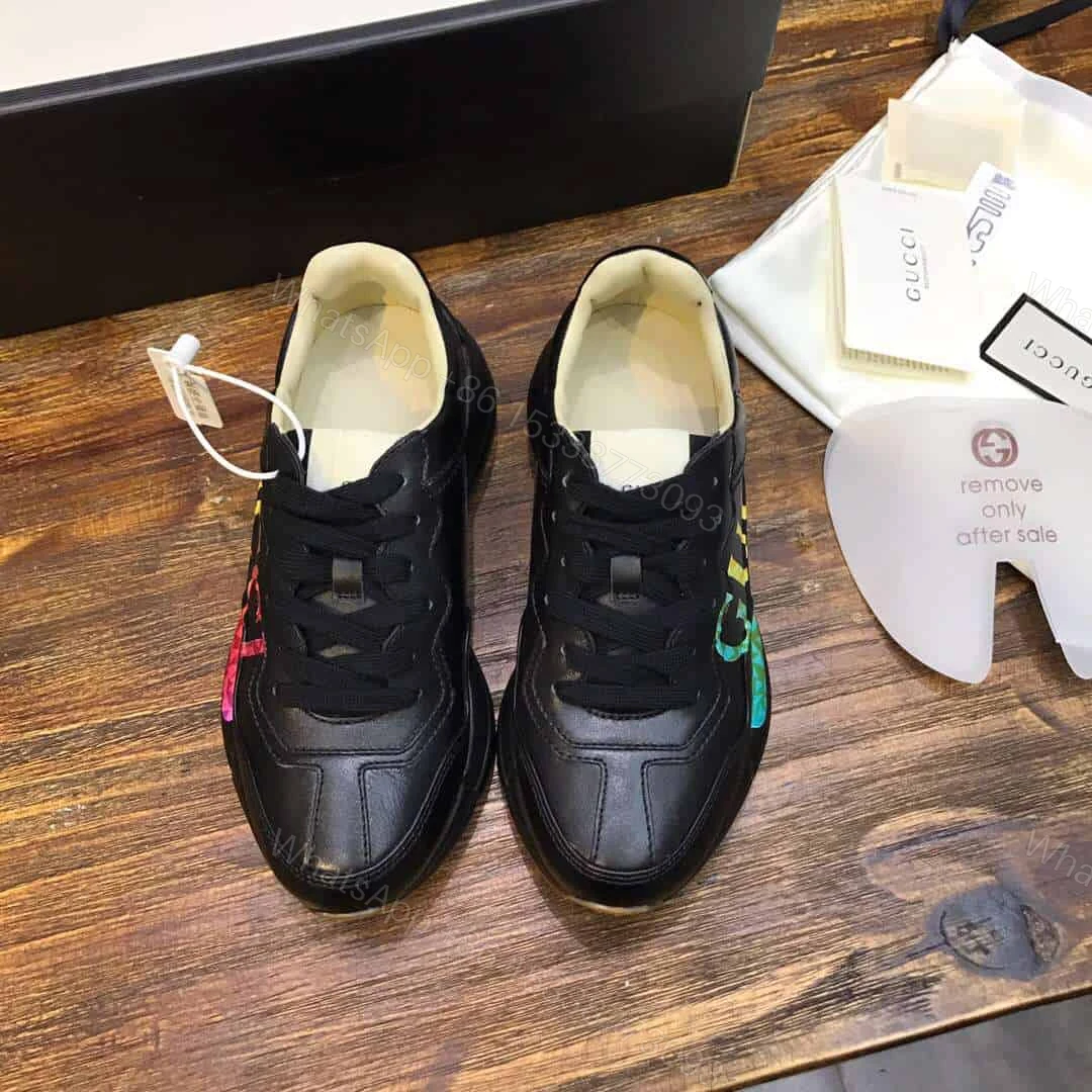 View 6 of GUCCI RHYTON LEATHER SNEAKER WITH GUCCI LOGO