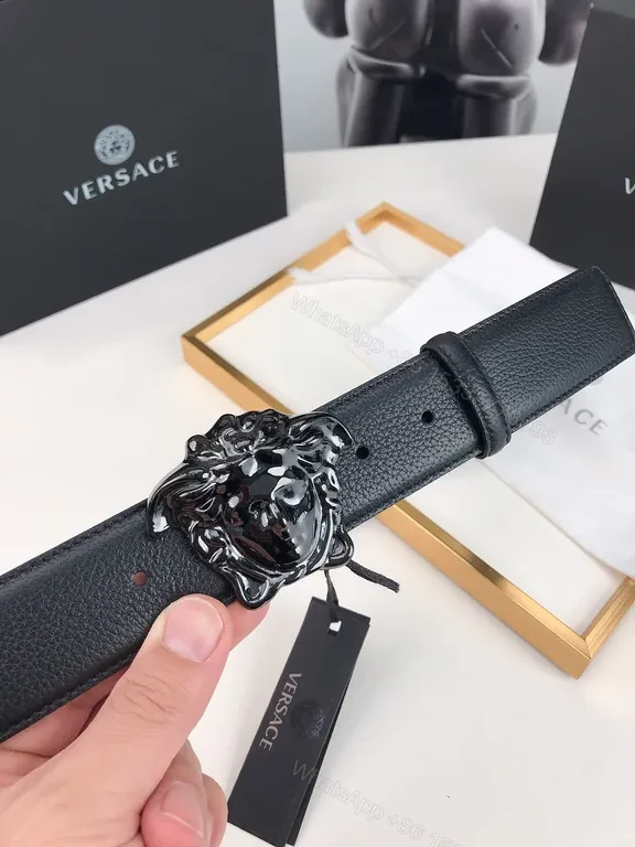 View 4 of Iconic Medusa Buckle Belt: Premium Black Leather, Versace Style