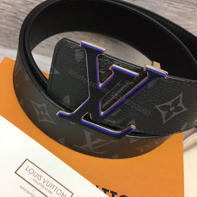 View 2 of Dark Matte LV-Style Monogram Belt with Gunmetal Buckle (Men)