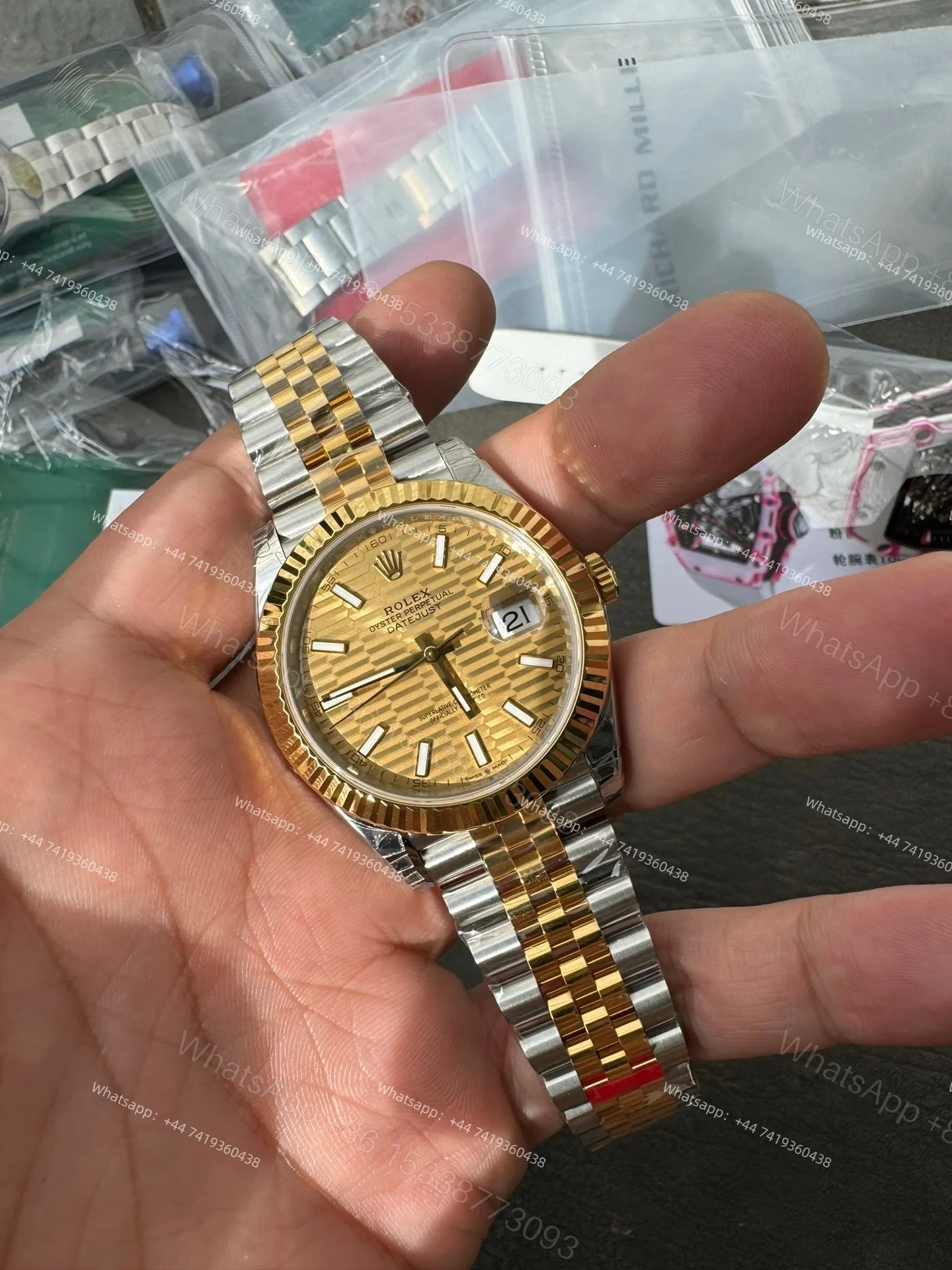 View 3 of Rolex Datejust M126333-0022 Water Ripple Gold Dial 1:1 Replica Jubilee 41MM 3235 Movement Super Clone Watch