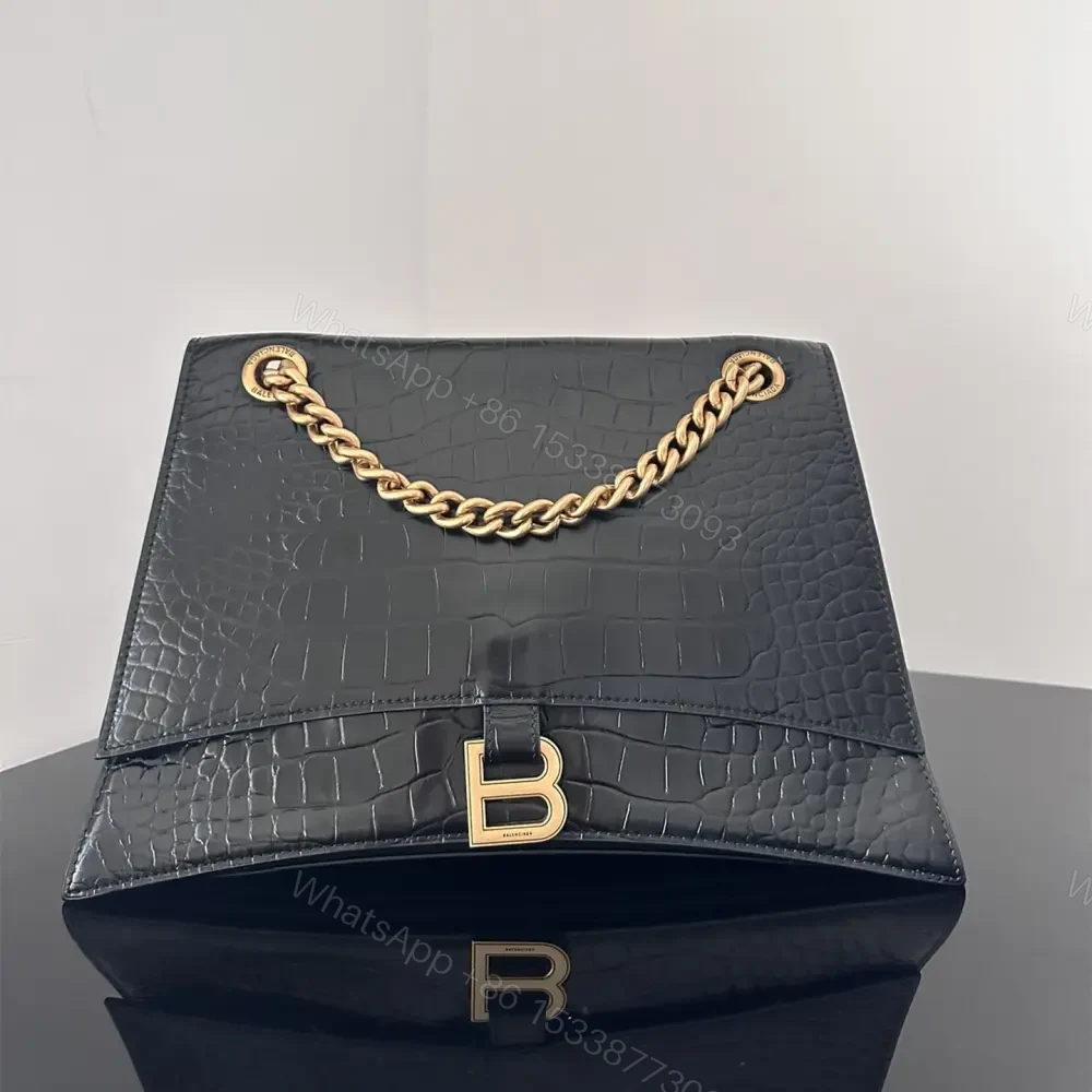 高仿Balenciaga*Crush系列鱷魚皮沙漏包黑色M — view 1