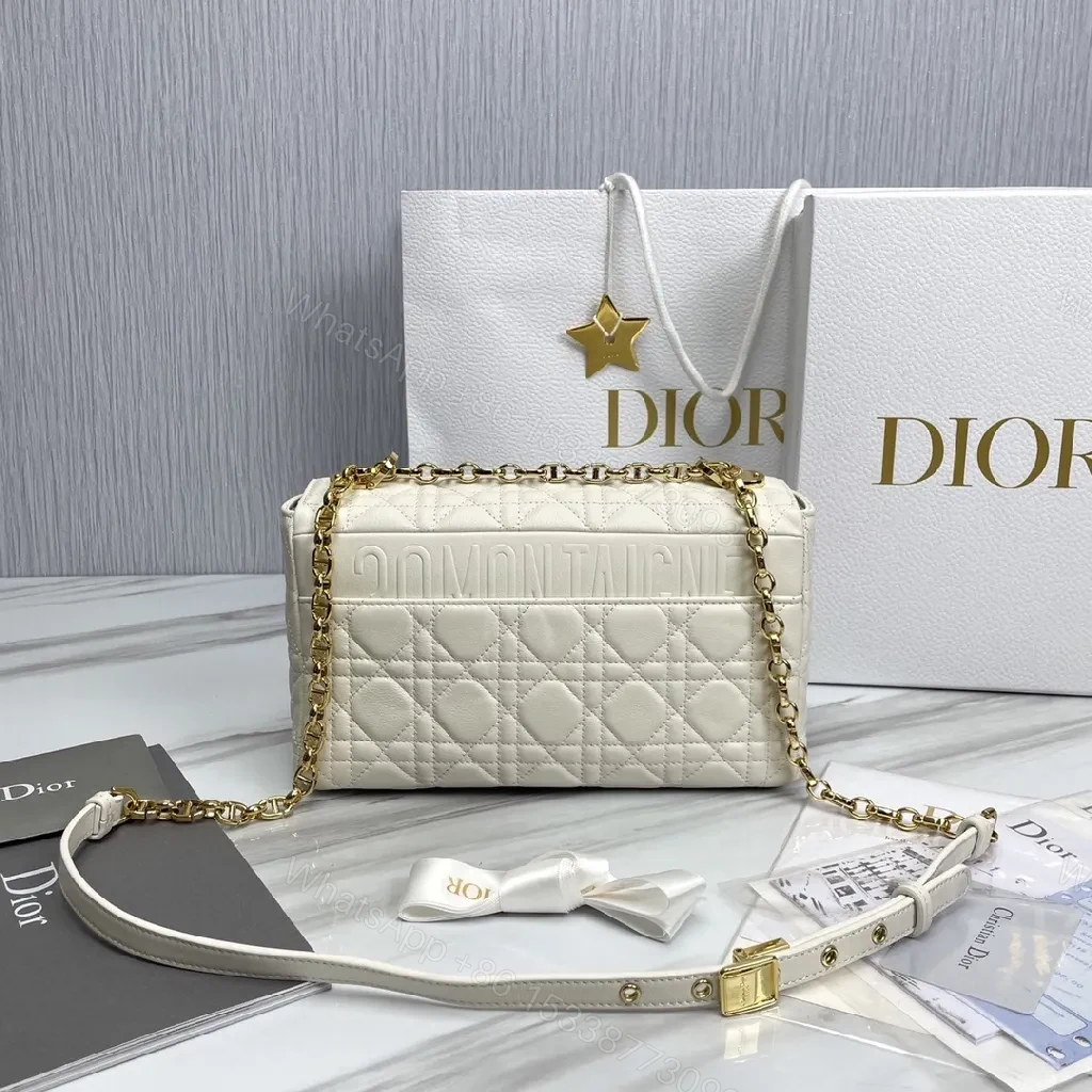 View 3 of Quilted White Leather Mini Bag: Gold-Accented Luxury