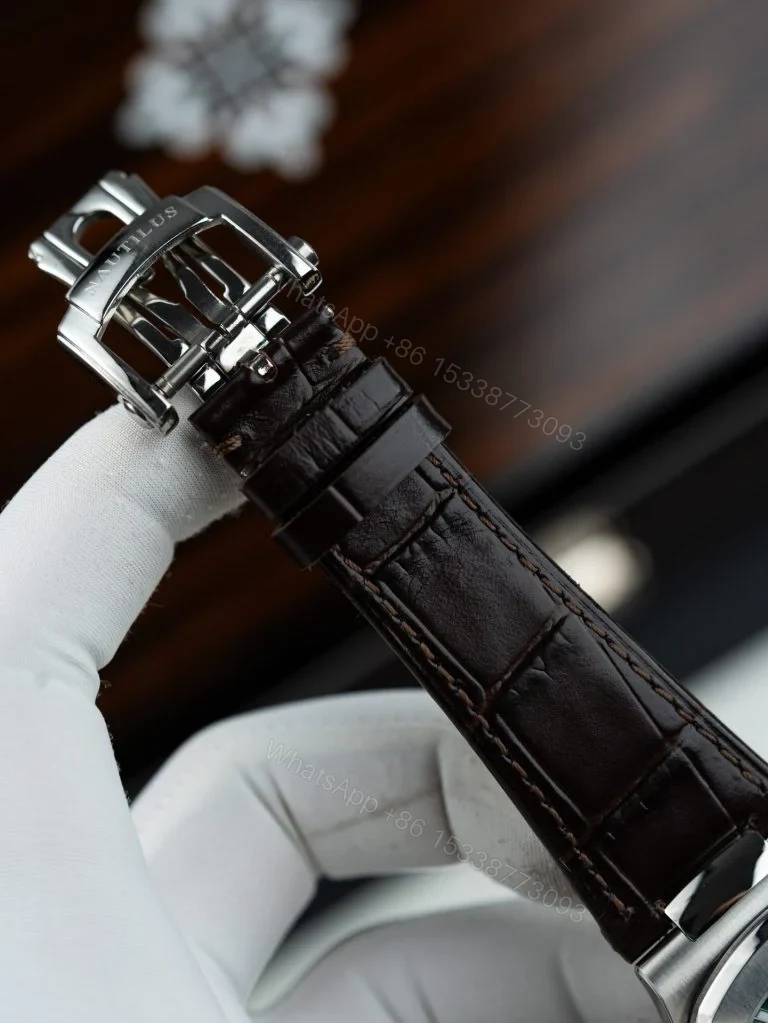 View 6 of Replica Patek Philippe Nautilus Grey Dial Leather Strap 40mm
