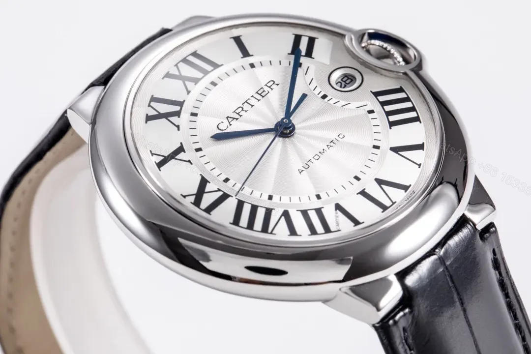 View 6 of TW Factory Cartier Ballon Bleu 42mm Automatic Watch – Silver Dial with Black Leather Strap
