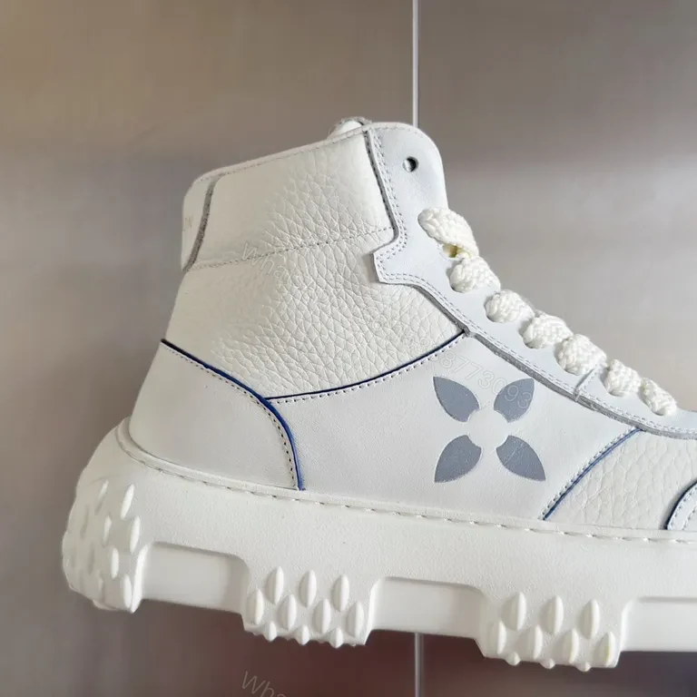 View 4 of White LV-Detail High-Top Trainers: Luxury Streetwear Sneakers